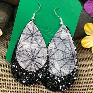 Spiderweb Halloween Teardrop Faux Leather Earrings
